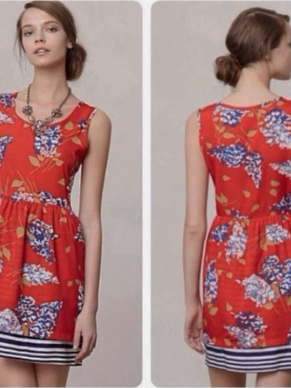 Anthropologie Petaluma Peep Hem Red Hydrangea Floral Dress Medium